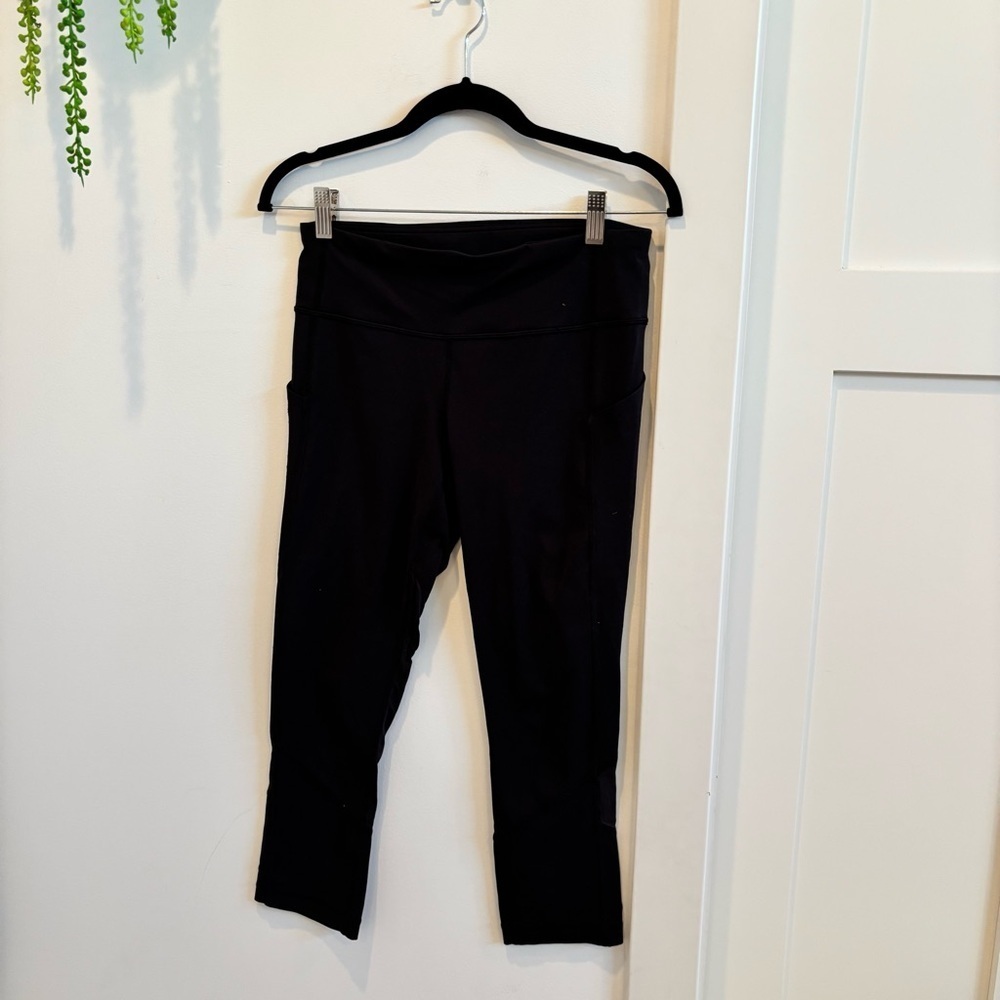 Lululemon Wunder Under Black Crop Leggings Size 6 Mesh Detail Drawstring Pockets - Picture 2 of 13